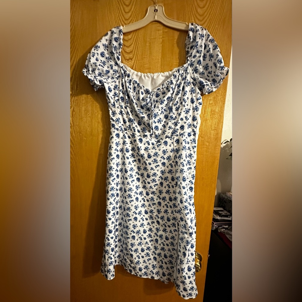 Blue and white off shoulder sexy Summer dress